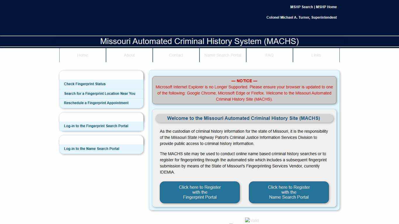 Missouri Automated Criminal History Fingerprint Portal